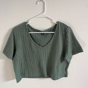 SHEIN Green Ribbed Crop Top Short Sleeve